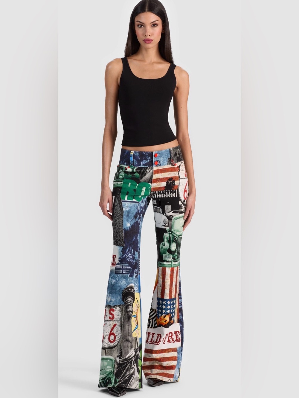 Alice + Olivia Kai Low Rise Wide Waistband Bootcut Jeans in Open Road